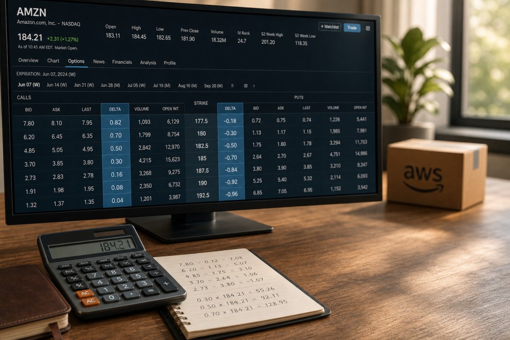 Cara Pakai Delta untuk Sizing Long Call AMZN $10K
