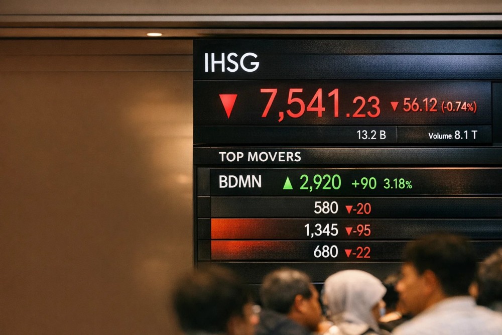IHSG Melemah 0,24% ke 7.541, BDMN Jadi Top Gainer