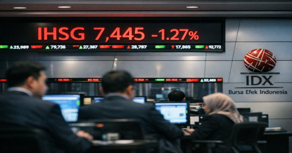 Indonesia IHSG Drops 1.27% to 7,445 on Rupiah Weakness