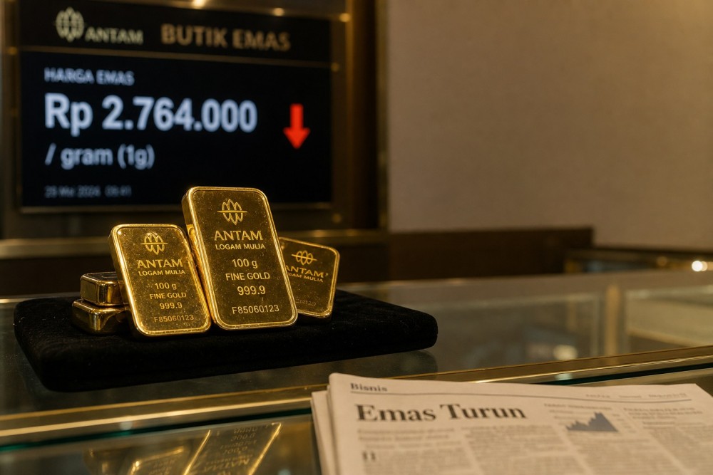 Harga Emas Antam Turun, Dunia Melemah 1 Persen Hari Ini