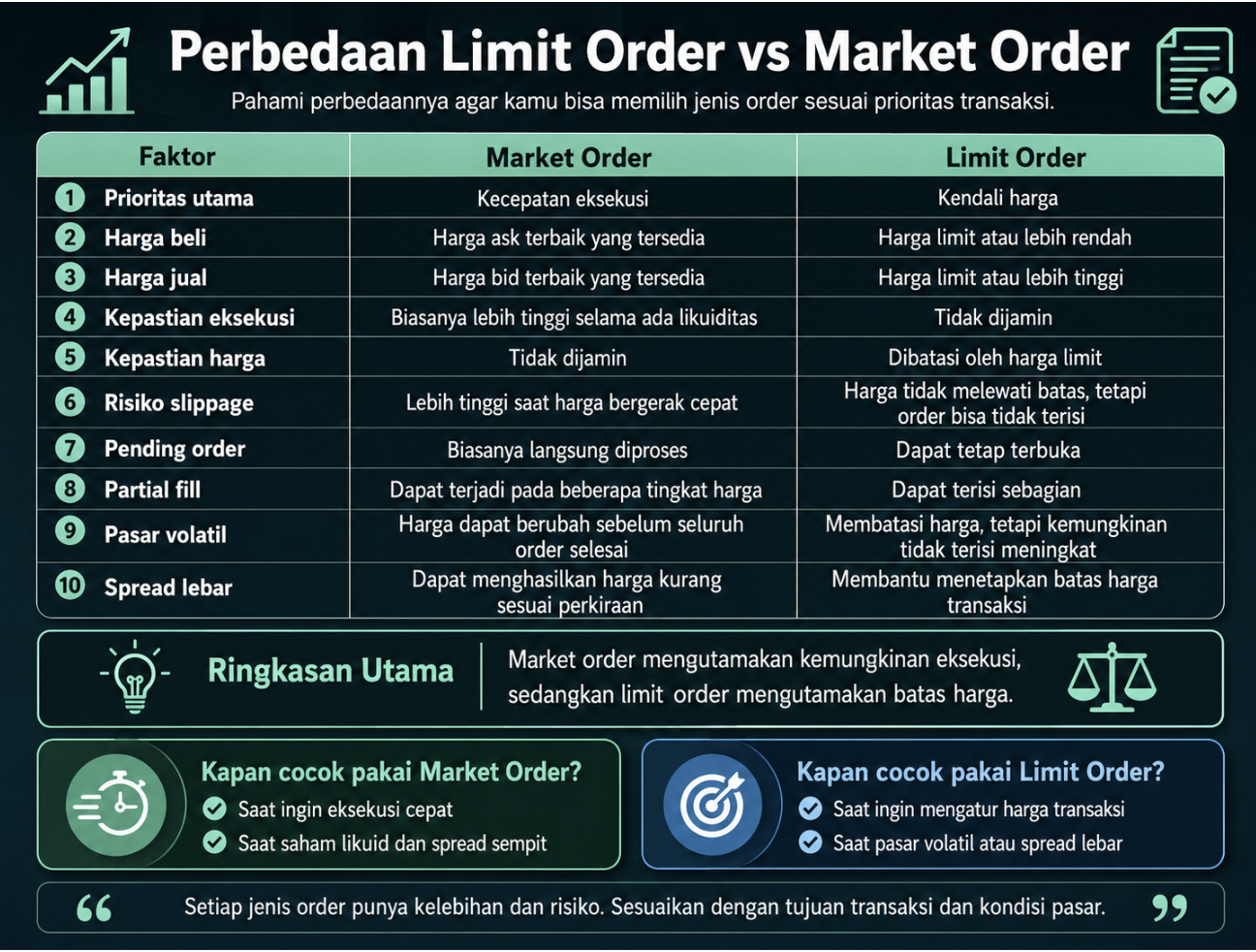 perbedaan limit order vs market order